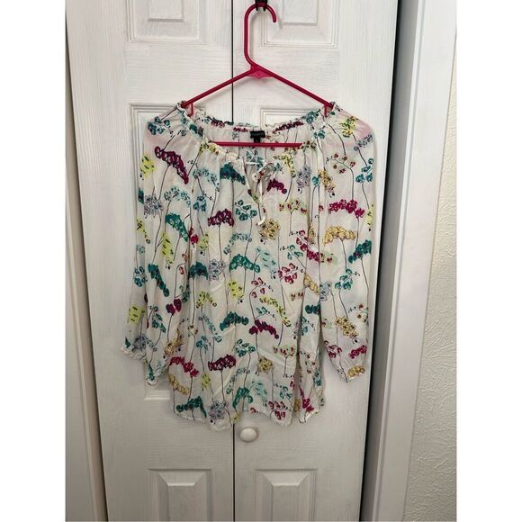 Talbots Women's Floral Print Peasant Blouse Ivory Size Medium - Picture 8 of 8